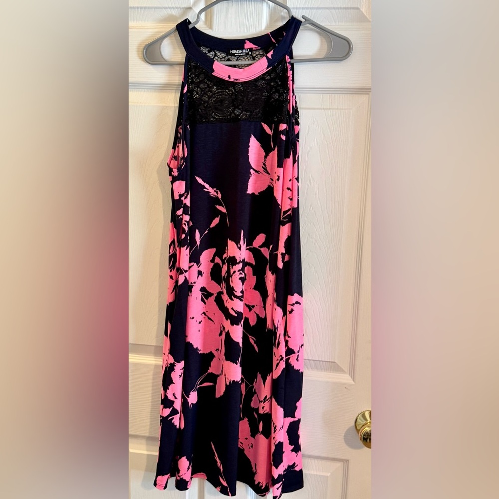 HEIMISH USA Navy Blue Dress with Pink Floral Print